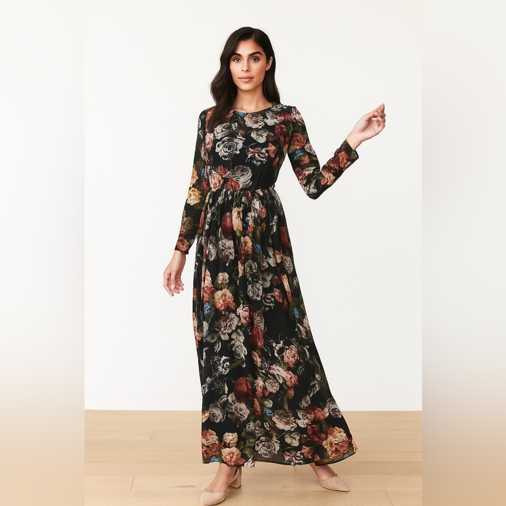 New shabby apple chic maxi flowy flower zara colorful elegant dress small S XS 4